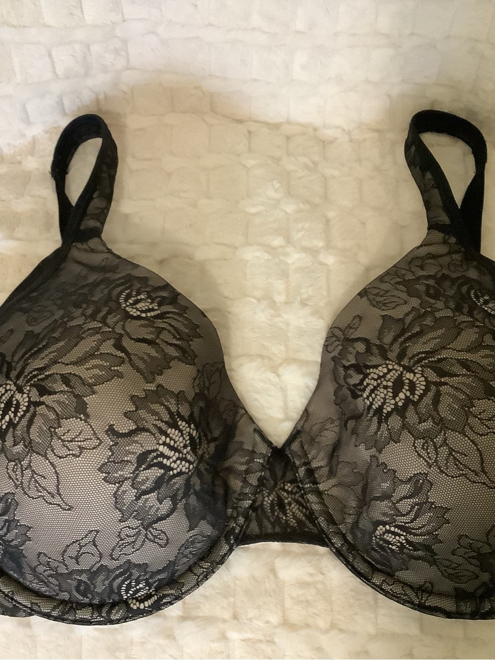 Bali Bra 42B Black & Nude Floral Lace Underwire - Picture 6 of 11